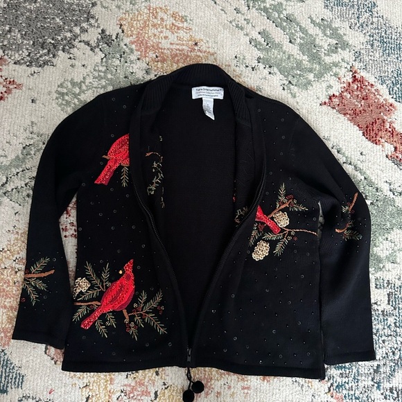 Vintage Tiara International Embroidered Cardinals Full Zip Christmas Sweater - Picture 13 of 14